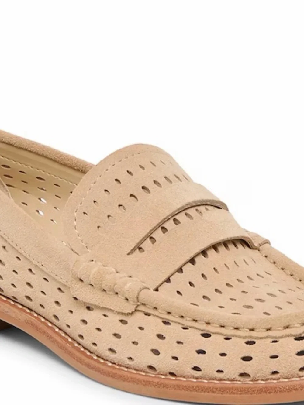 Dolce Vita Women’s Beige Perforated Suede Penny Loafers - Picture 2 of 6